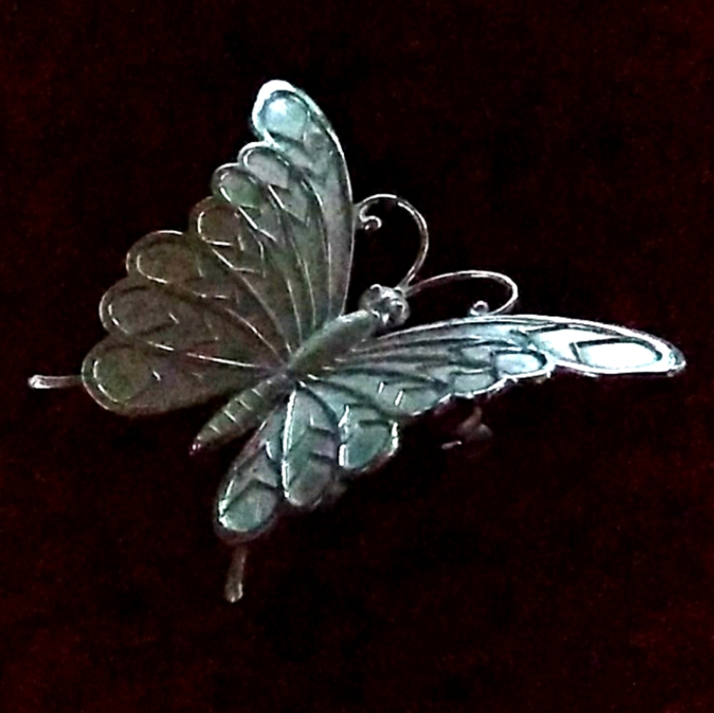 c.1940s Sterling Silver Butterfly Brooch Pin Beau